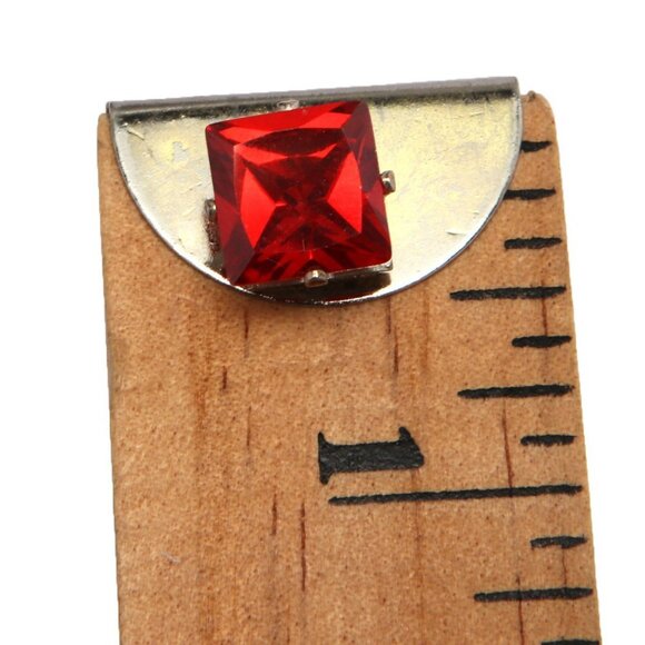 Square Cut CZ Crystal Style Stud Earring July Birthstone Ruby Red Silver Large - Picture 3 of 6